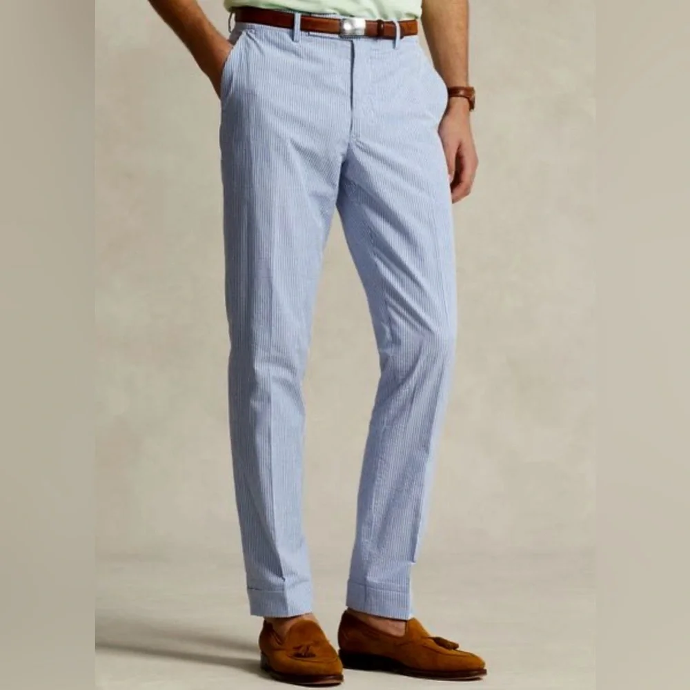 Polo Ralph Lauren Blue White Seersucker Pants Slim Fit 35x32 excellent condition